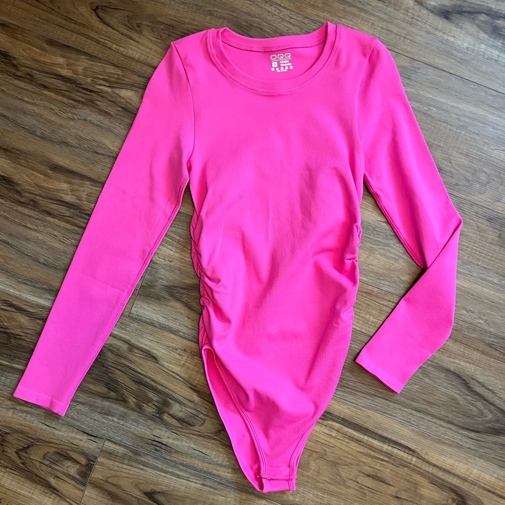 OQQ Pink Long Sleeve Bodysuit